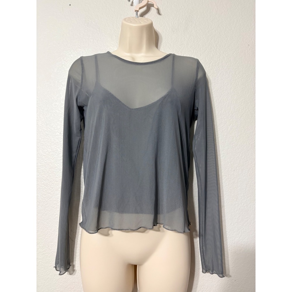 Hollister Grey Mesh Long Sleeve Layered Top Camisole Lining Small